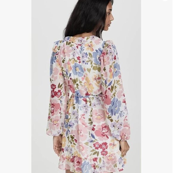 En Saison Constancia Floral Print Ruffle Wrap Mini Dress Long Sleeves Size S - Picture 9 of 10